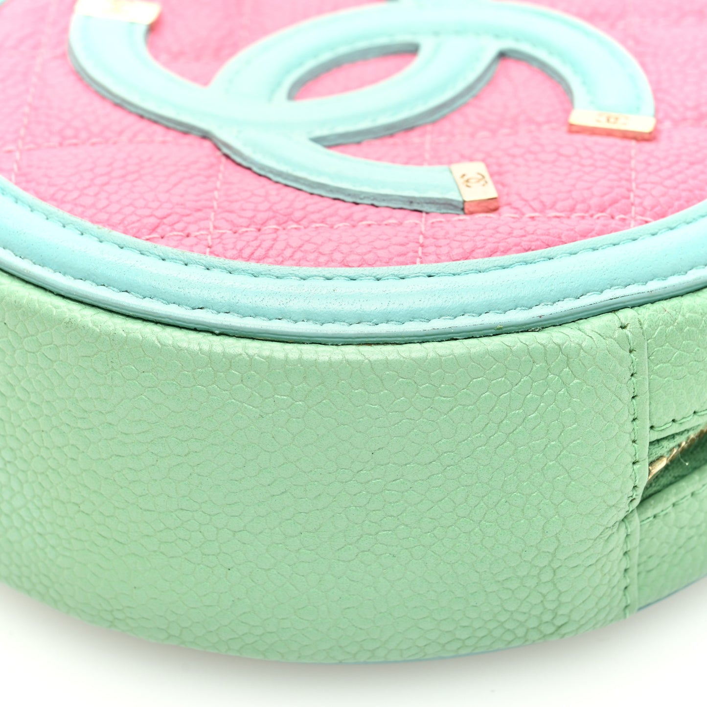 Caviar Quilted Round Filigree Crossbody Pink Blue Green