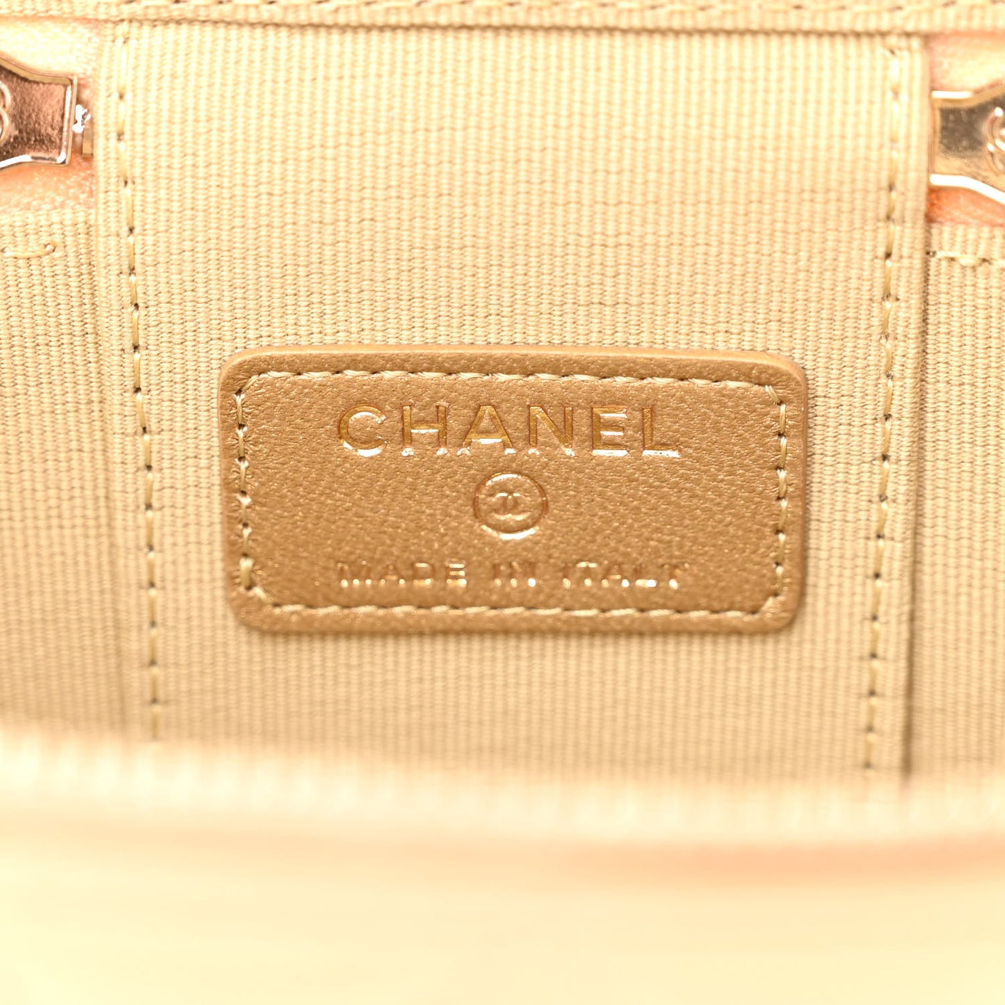 Lambskin Quilted Pearl Crush Mini Vanity Case With Chain Beige