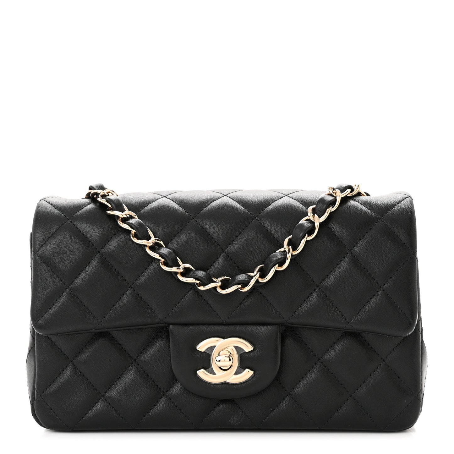 Lambskin Quilted Mini Rectangular Flap Black