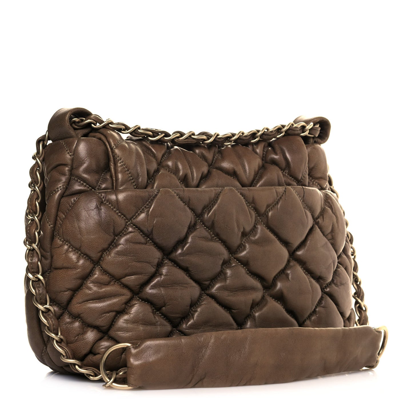 Lambskin Bubble Quilt Flap Brown