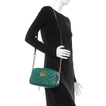 Gucci Calfskin Matelasse Small GG Marmont Chain Shoulder Bag Emerald Green 2 of 7