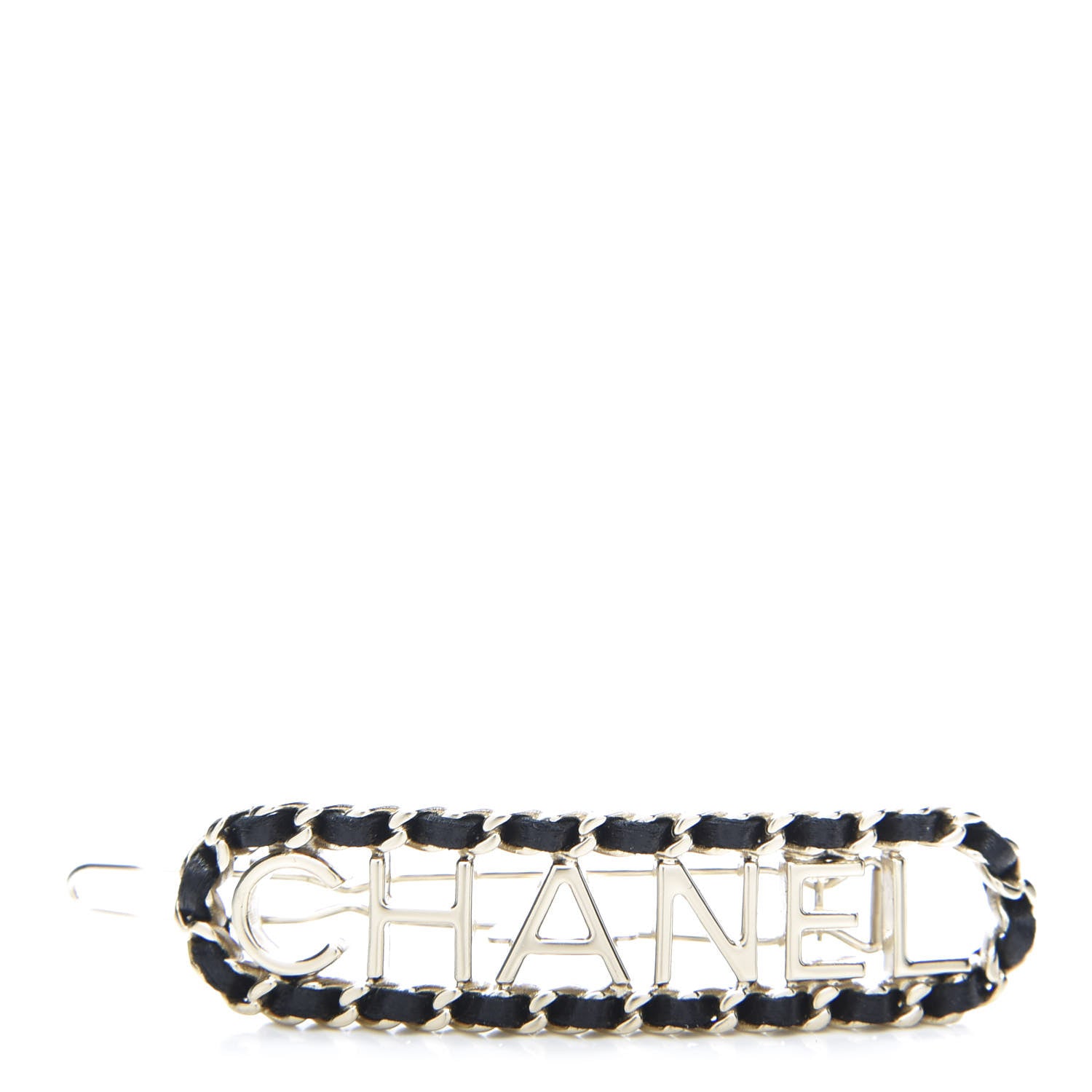 Chanel Metal Lambskin Vintage Allure Logo Hair Clip Black Gold 1 of 4