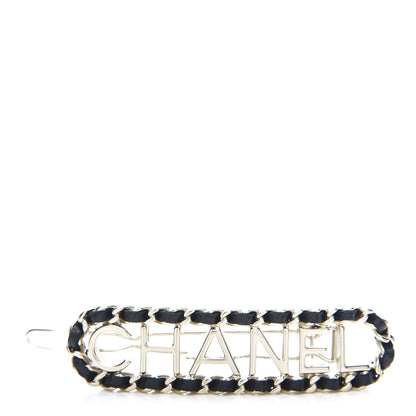 Chanel Metal Lambskin Vintage Allure Logo Hair Clip Black Gold 1 of 4