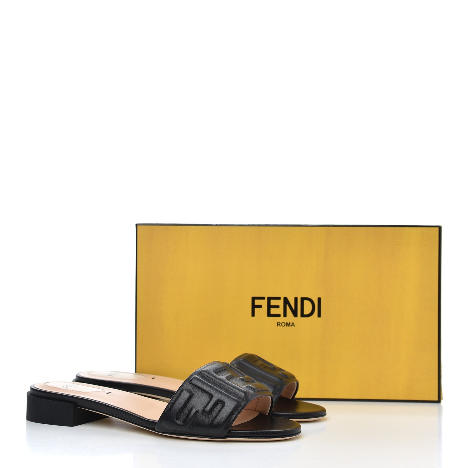 Fendi Nappa FF Embossed Flat Slide Sandals 38.5 Black 9 of 9