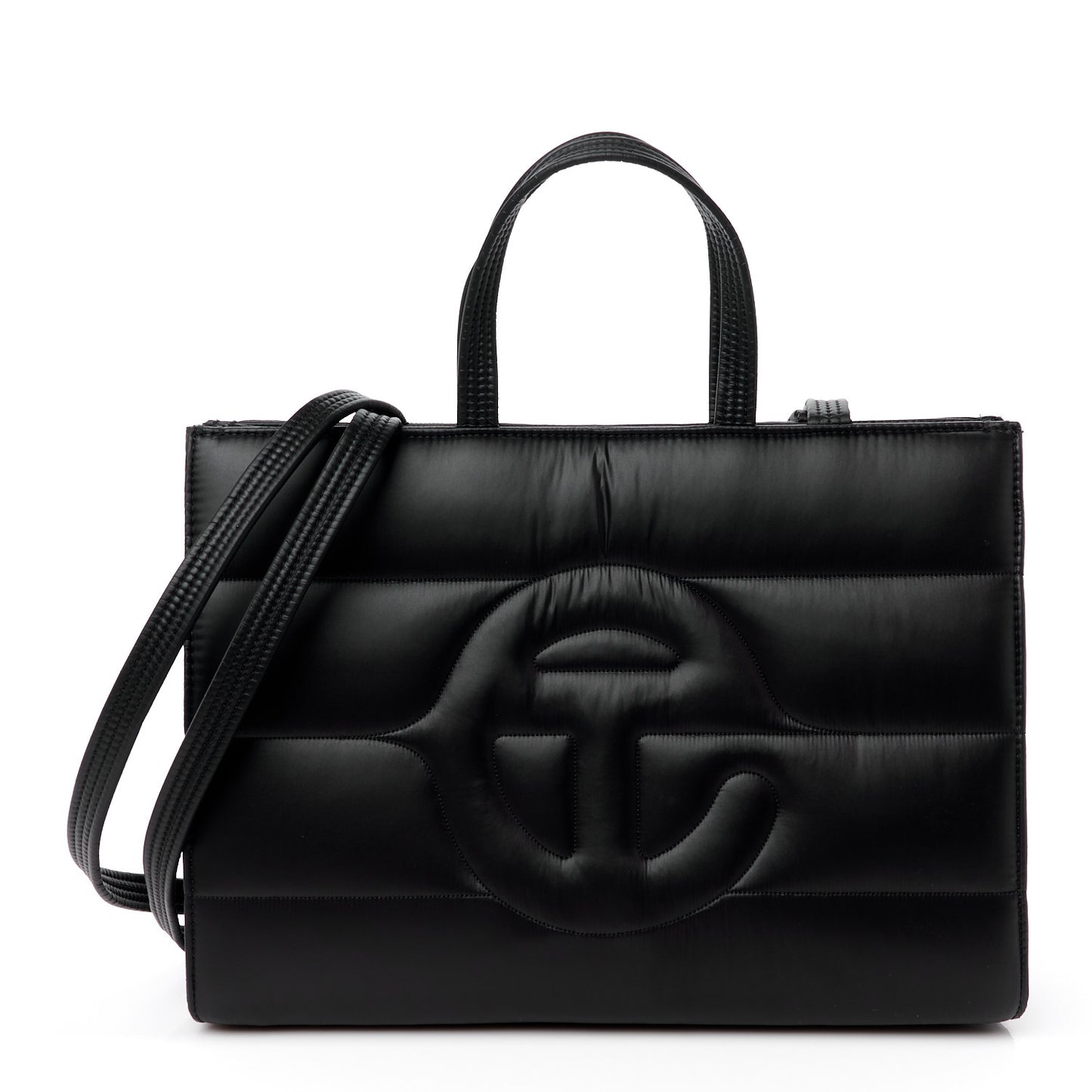 Nylon Medium Puff Shopping Bag Black