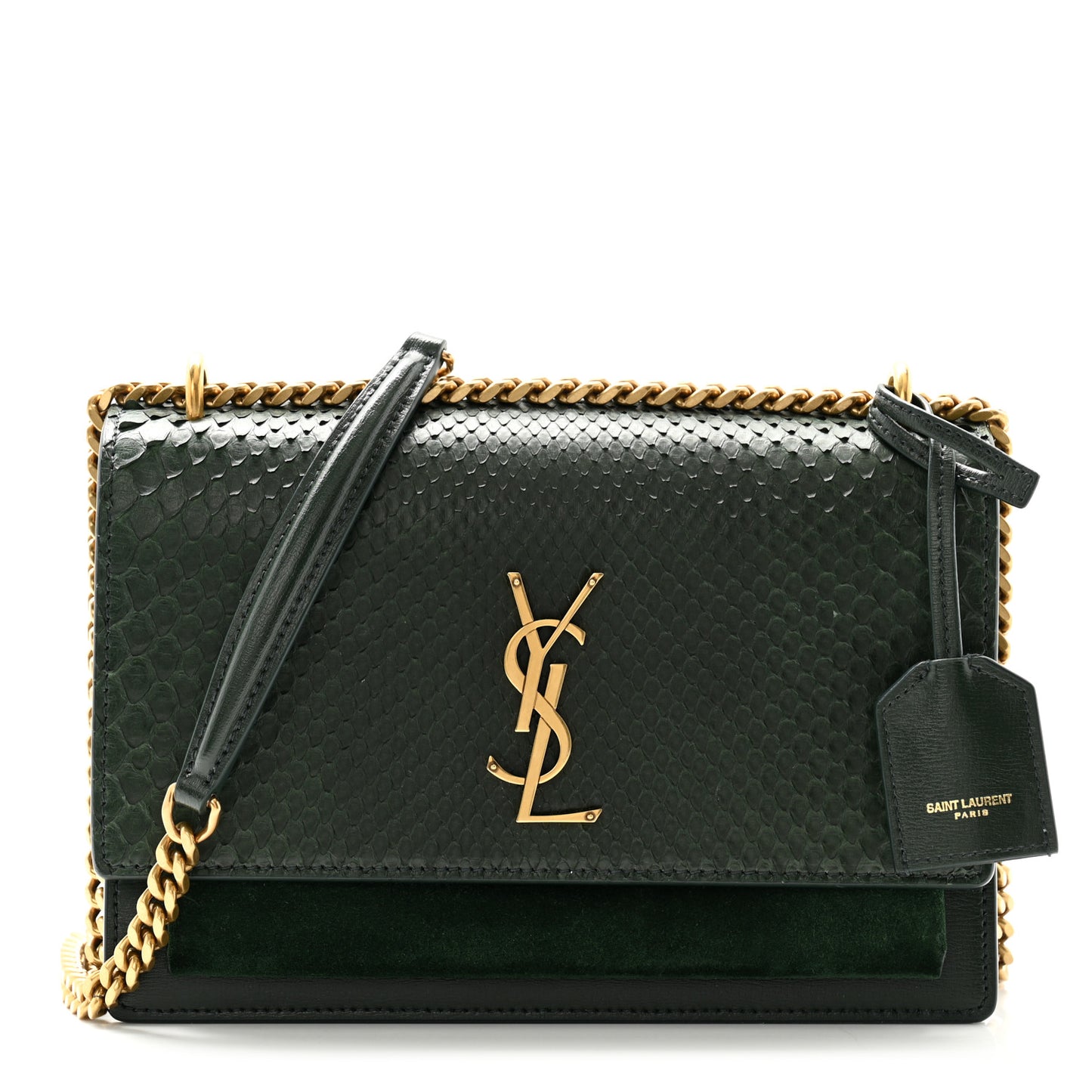 Calfskin Snakeskin Suede Medium Monogram Sunset Vert Fonce