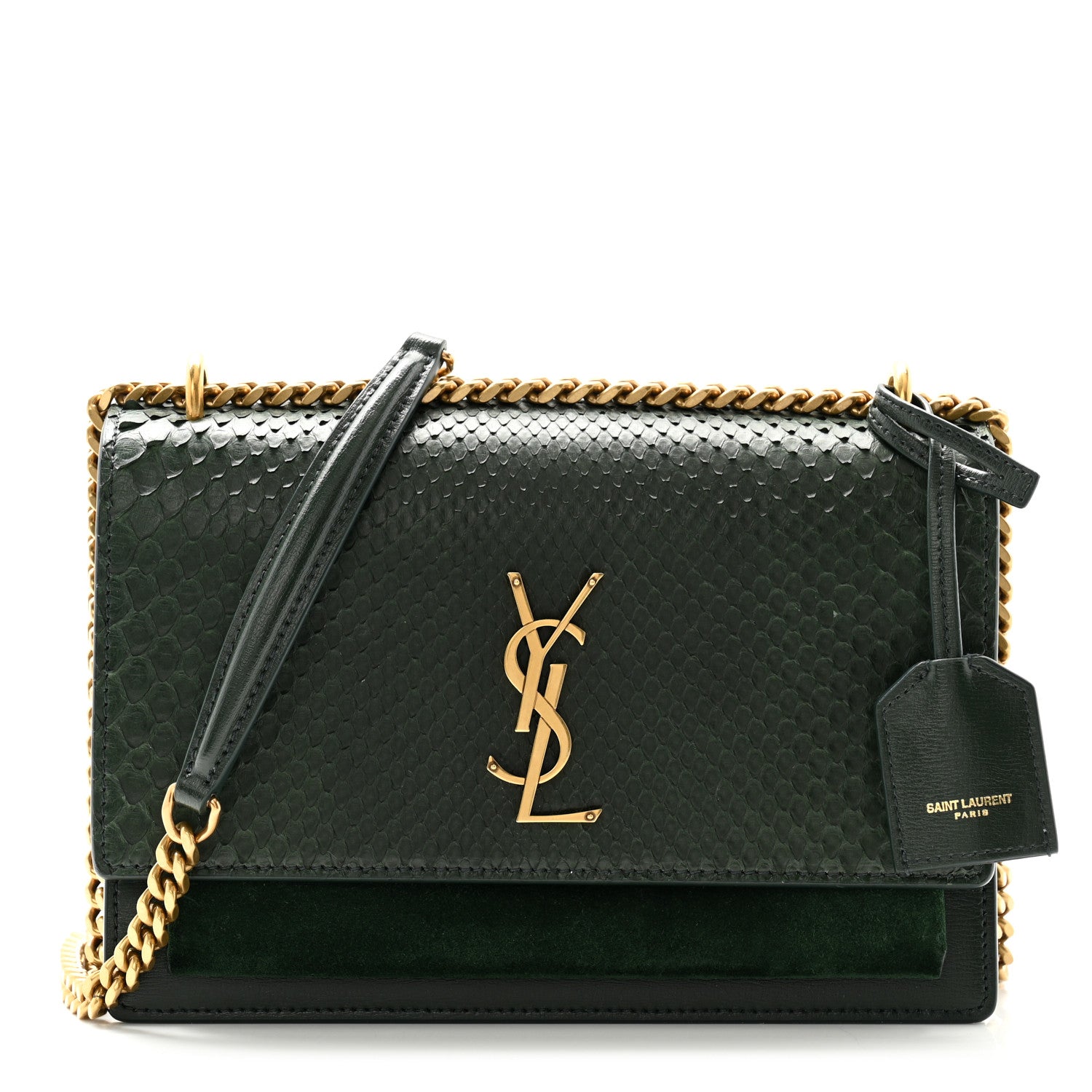 Saint Laurent Calfskin Snakeskin Suede Medium Monogram Sunset Vert Fonce 1 of 11