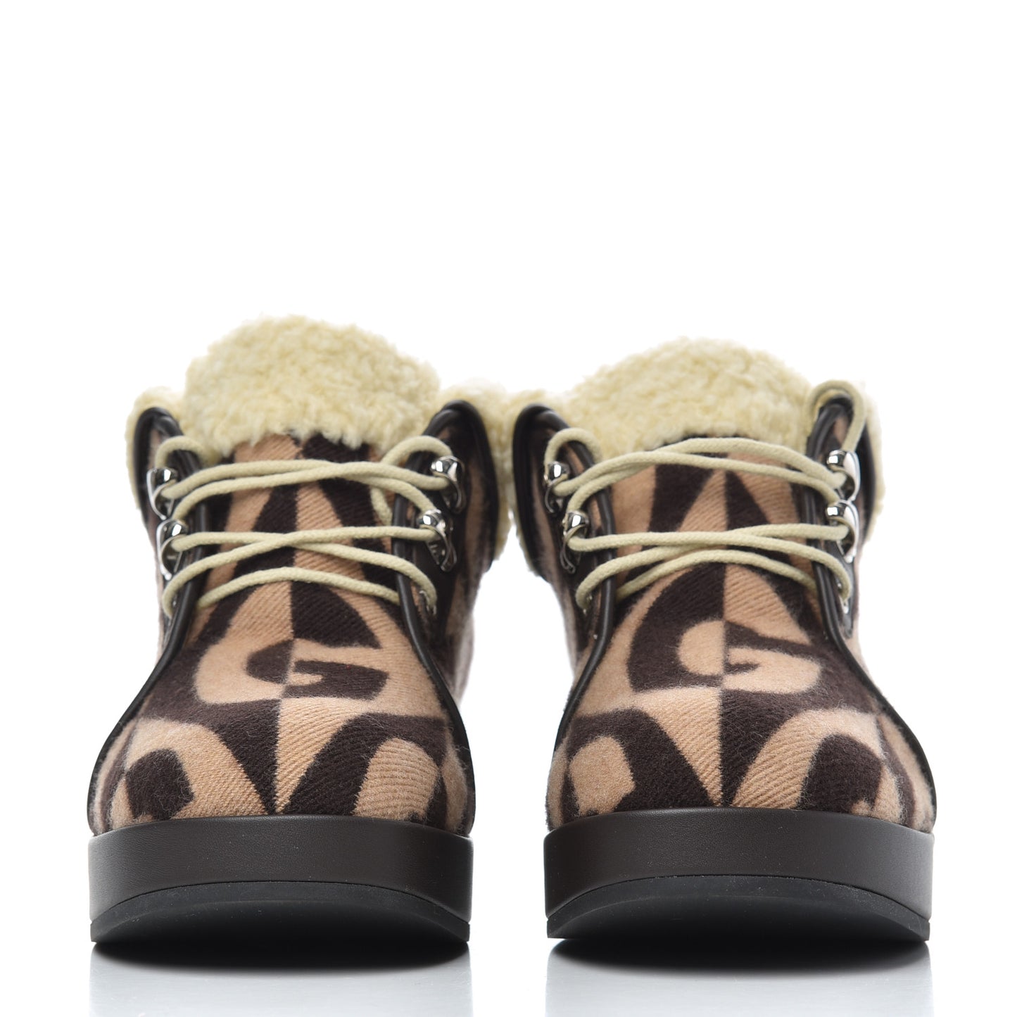 Wool Faux Shearling G Rhombus Womens Victor Ankle Boots 36.5 Beige Cocoa