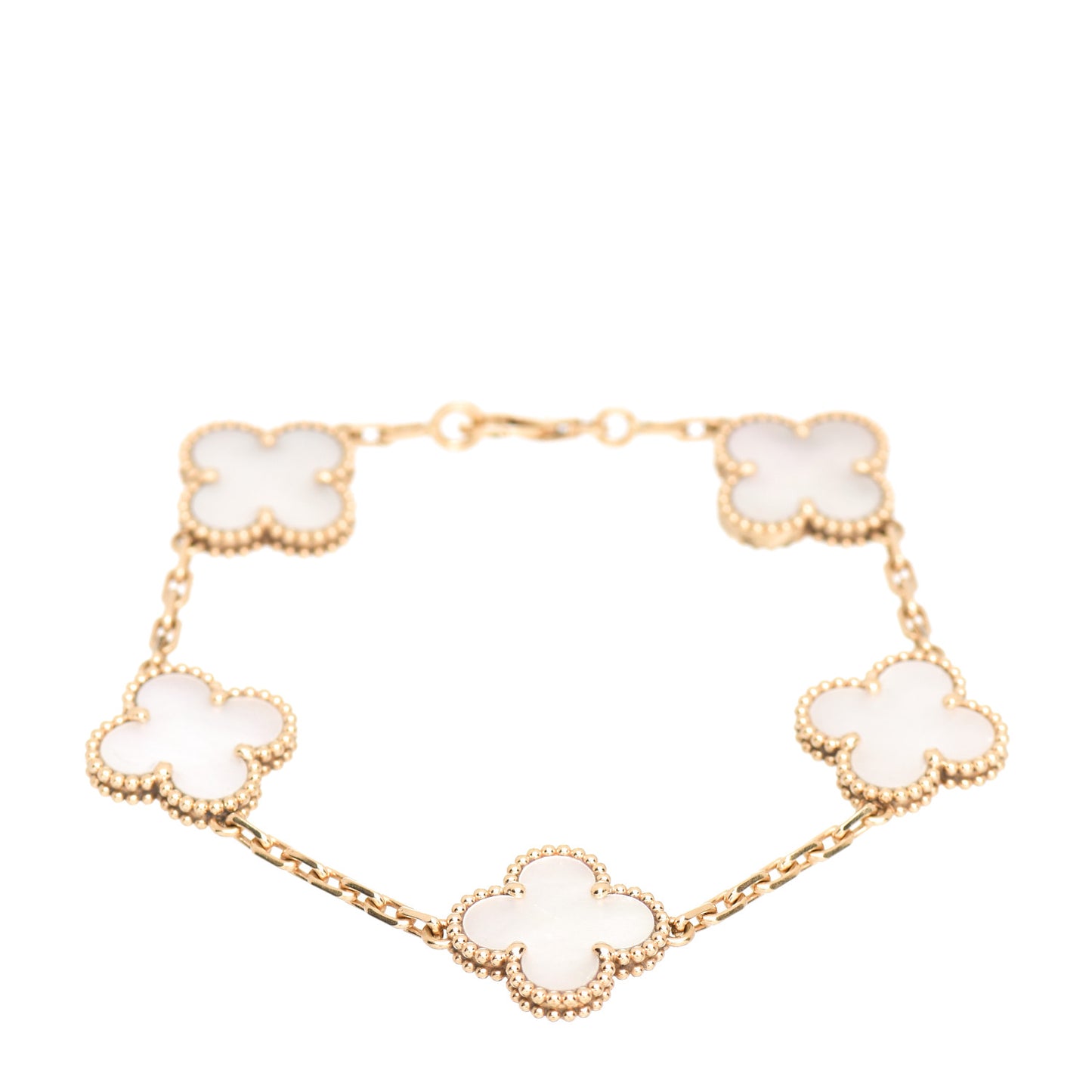 18K Yellow Gold Mother of Pearl 5 Motifs Vintage Alhambra Bracelet