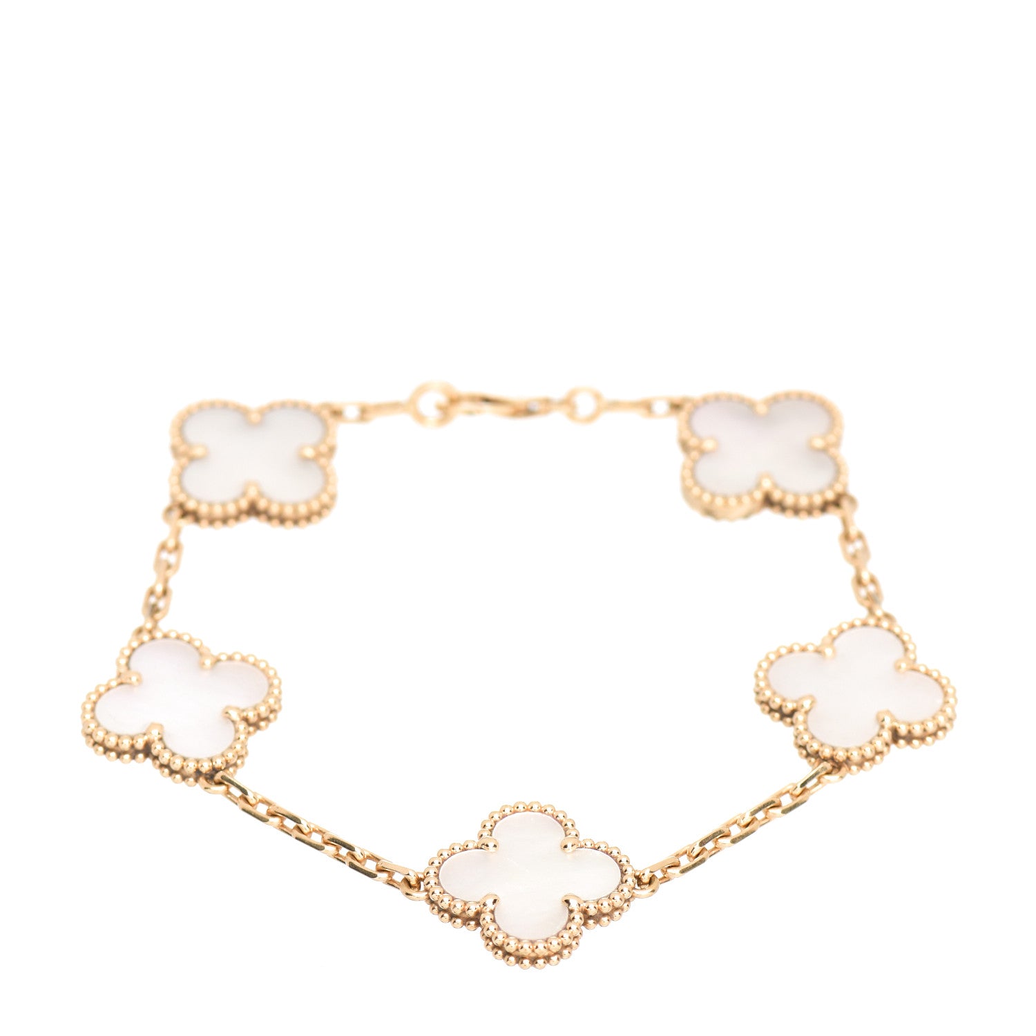 Van Cleef & Arpels 18K Yellow Gold Mother of Pearl 5 Motifs Vintage Alhambra Bracelet 1 of 5