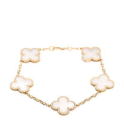 Van Cleef & Arpels 18K Yellow Gold Mother of Pearl 5 Motifs Vintage Alhambra Bracelet 1 of 5