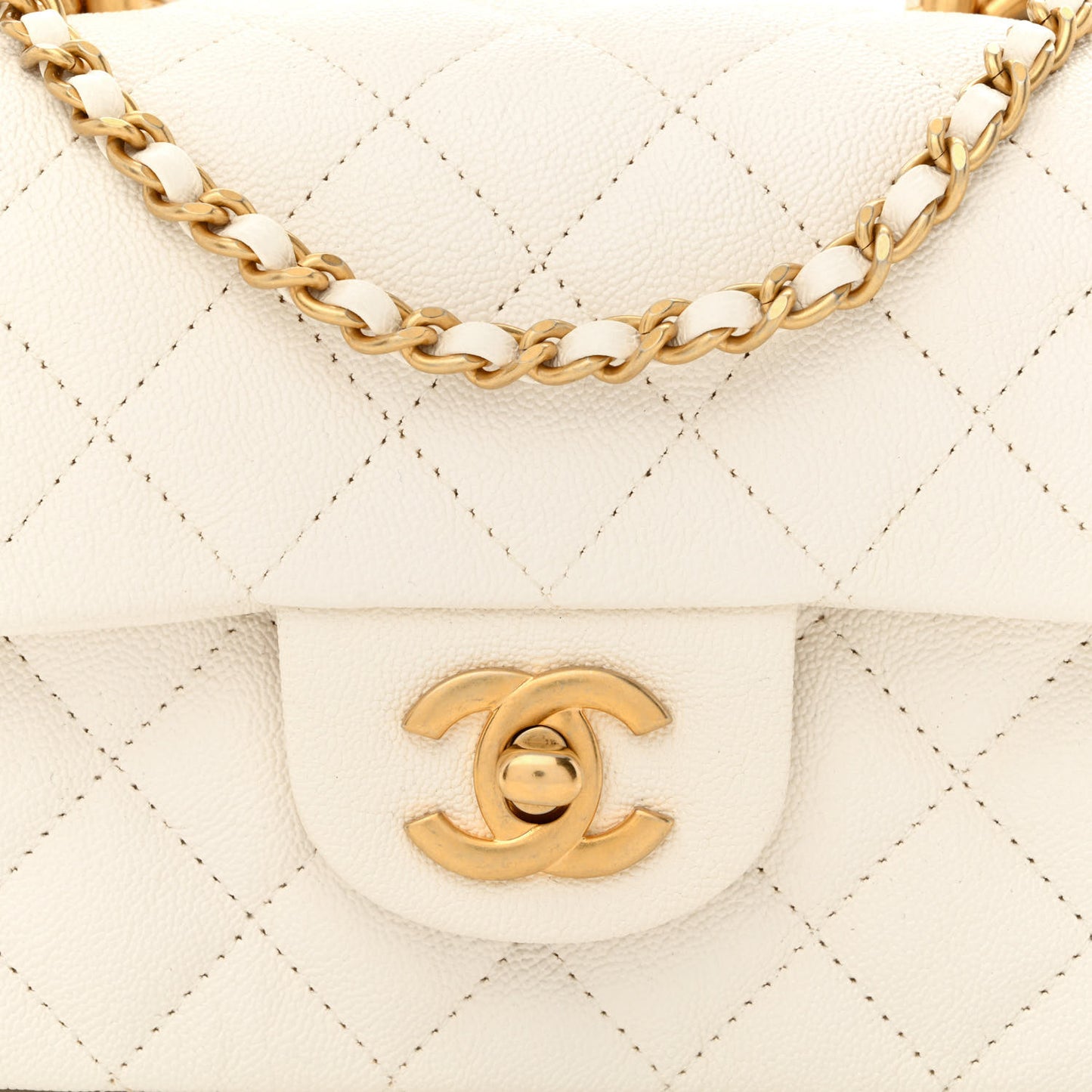 Caviar Quilted Mini Top Handle Rectangular Flap White
