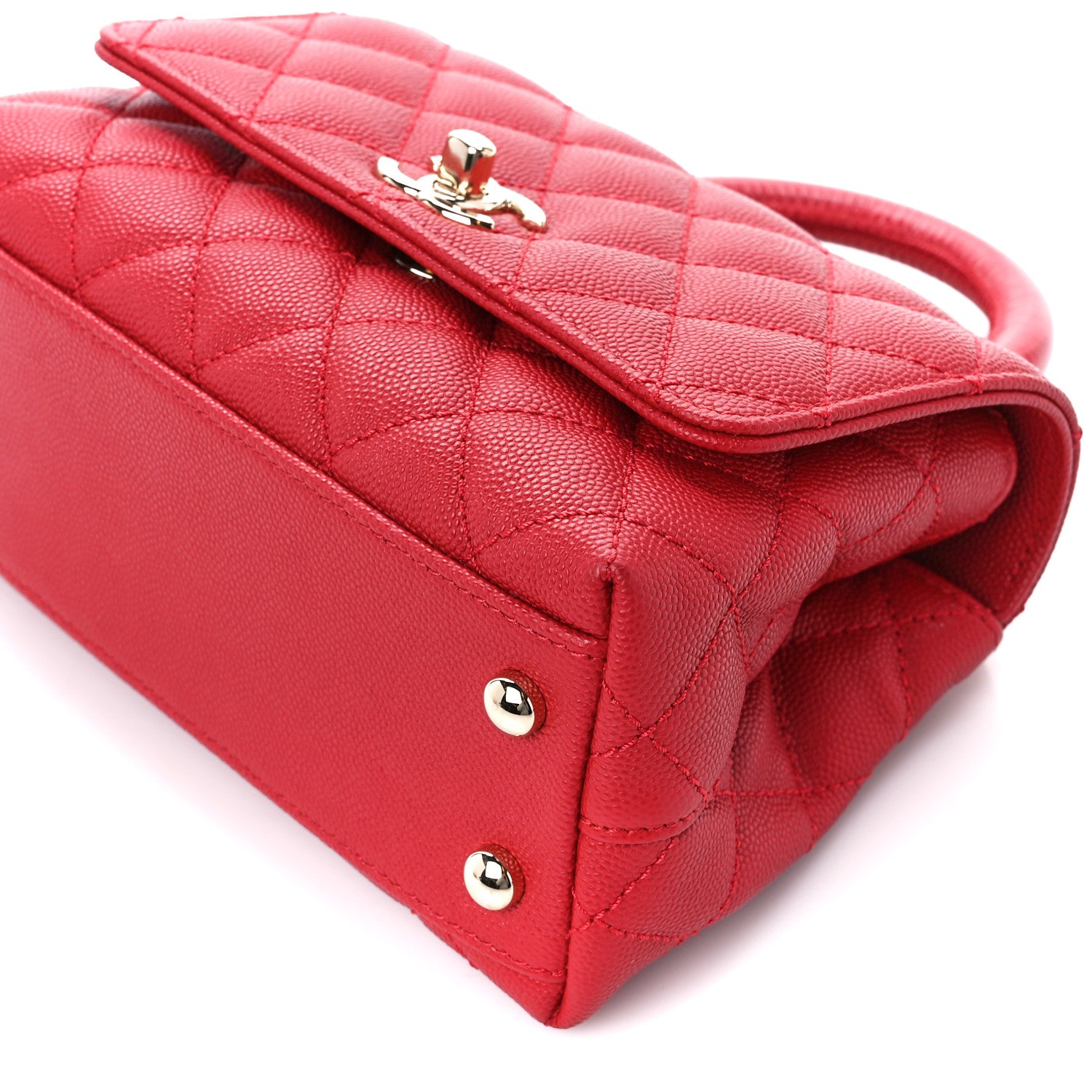 Chanel Caviar Quilted Lizard Embossed Extra Mini Coco Handle Flap Red 11 of 11