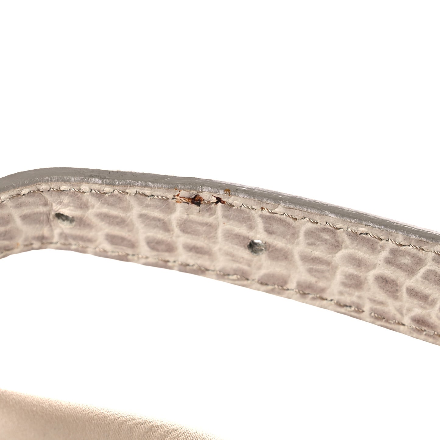 Satin Calfskin Crystal Crocodile Embossed Baguette Beige Pietra
