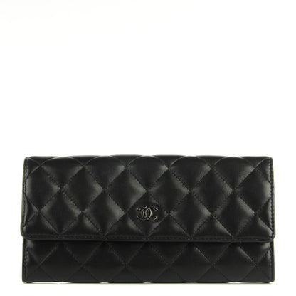 Chanel Lambskin Quilted Large Gusset Flap Wallet Black 1 of 8