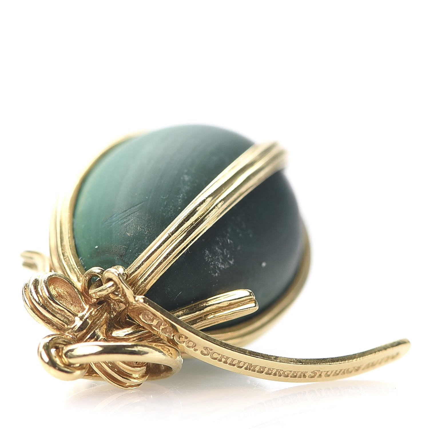 Tiffany 18K Yellow Gold Malachite Schlumberger Egg Charm 3 of 5