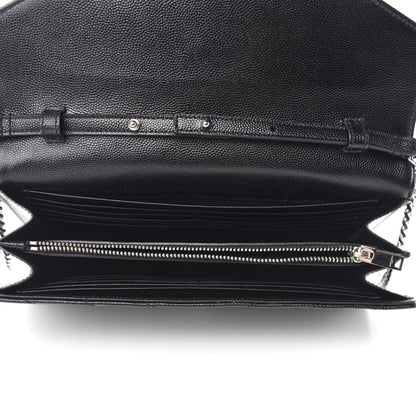 Saint Laurent Grain De Poudre Matelasse Chevron Monogram Chain Wallet Black 5 of 13