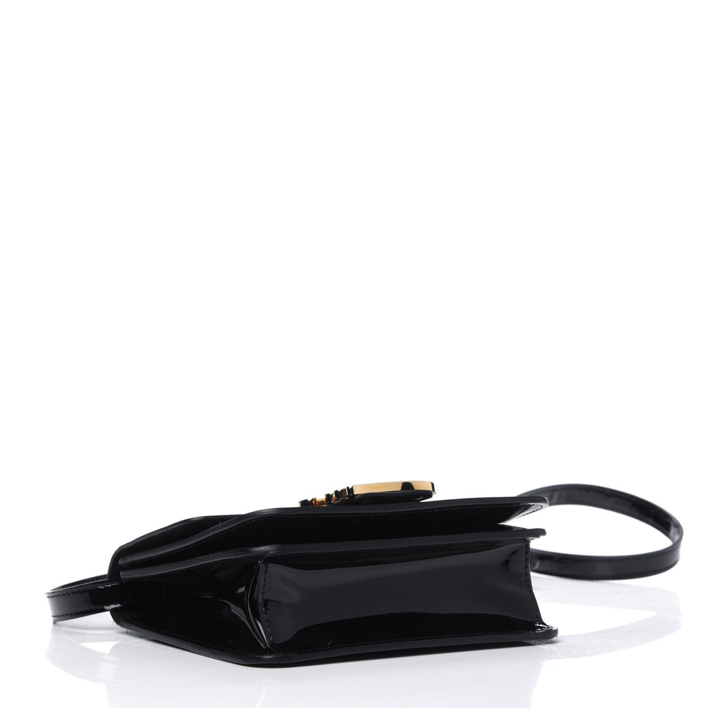 Vitello Vernice Mou Karligraphy Crossbody Bag Black