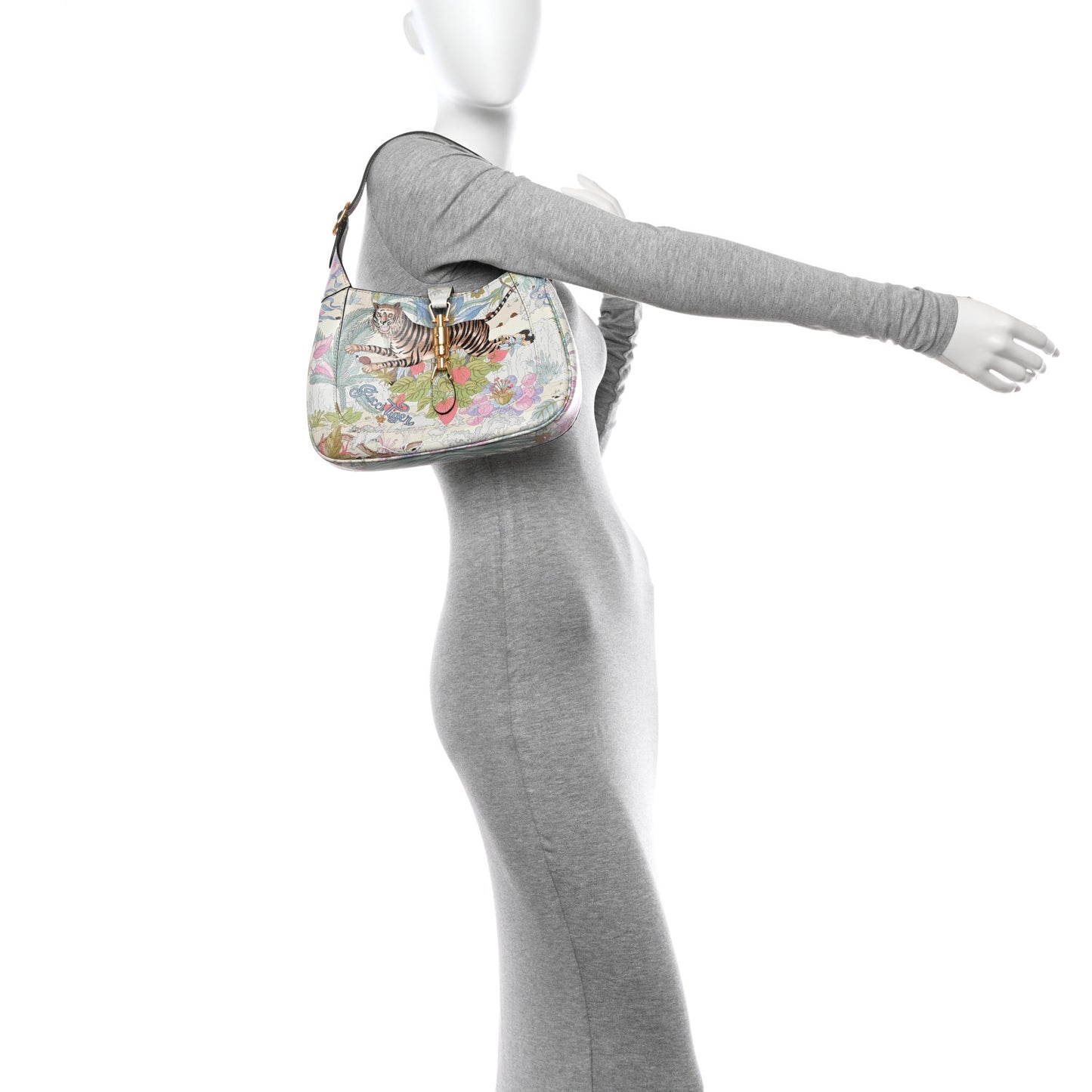 New Shangai Calfskin Tiger Savanah Small Jackie 1961 Hobo Chalky White Multicolor