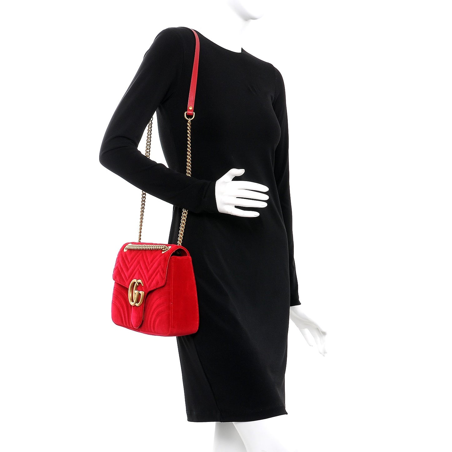 Velvet Matelasse Medium GG Marmont Shoulder Bag Hibiscus Red