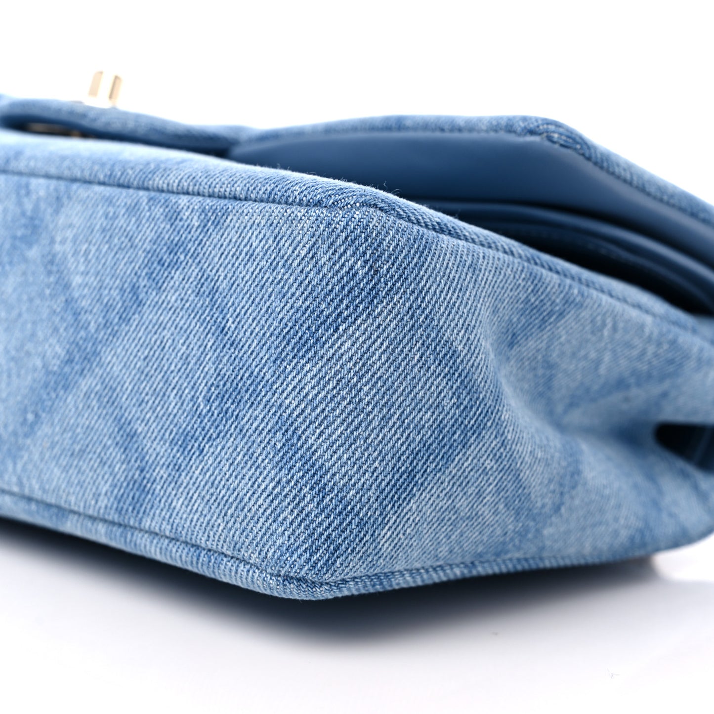 Printed Denim Quilted Medium Double Flap Light Blue