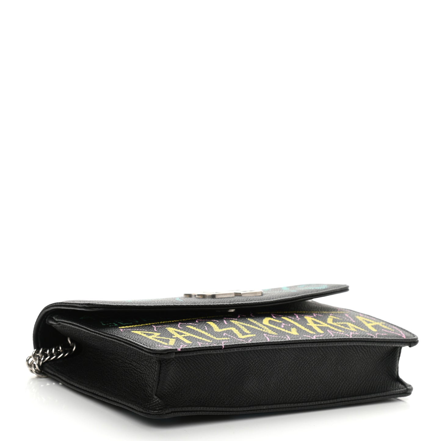 Grained Calfskin Graffiti BB Wallet On Chain Black