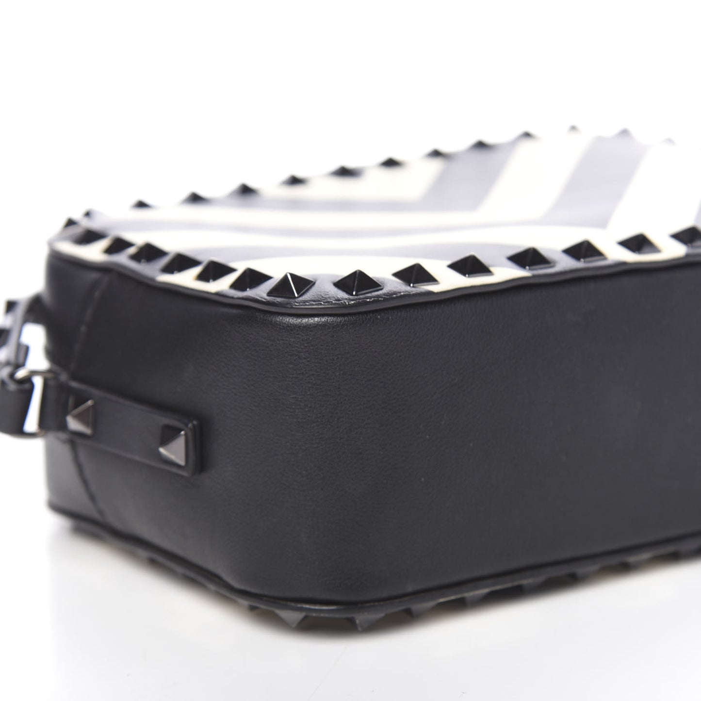 Vitello Chevron Rockstud Camera Crossbody Bag Light Ivory Black