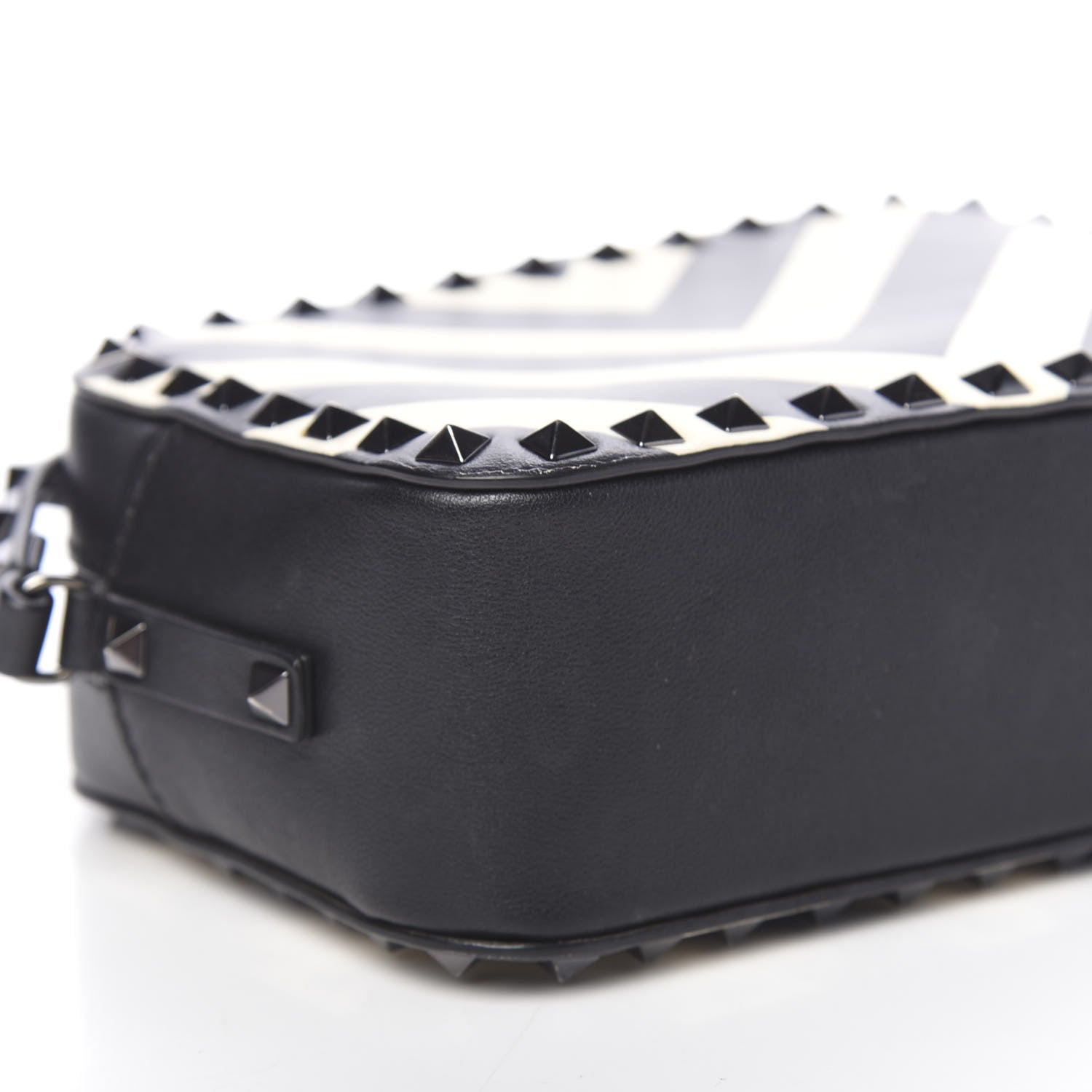 Valentino Garavani Vitello Chevron Rockstud Camera Crossbody Bag Light Ivory Black 7 of 10