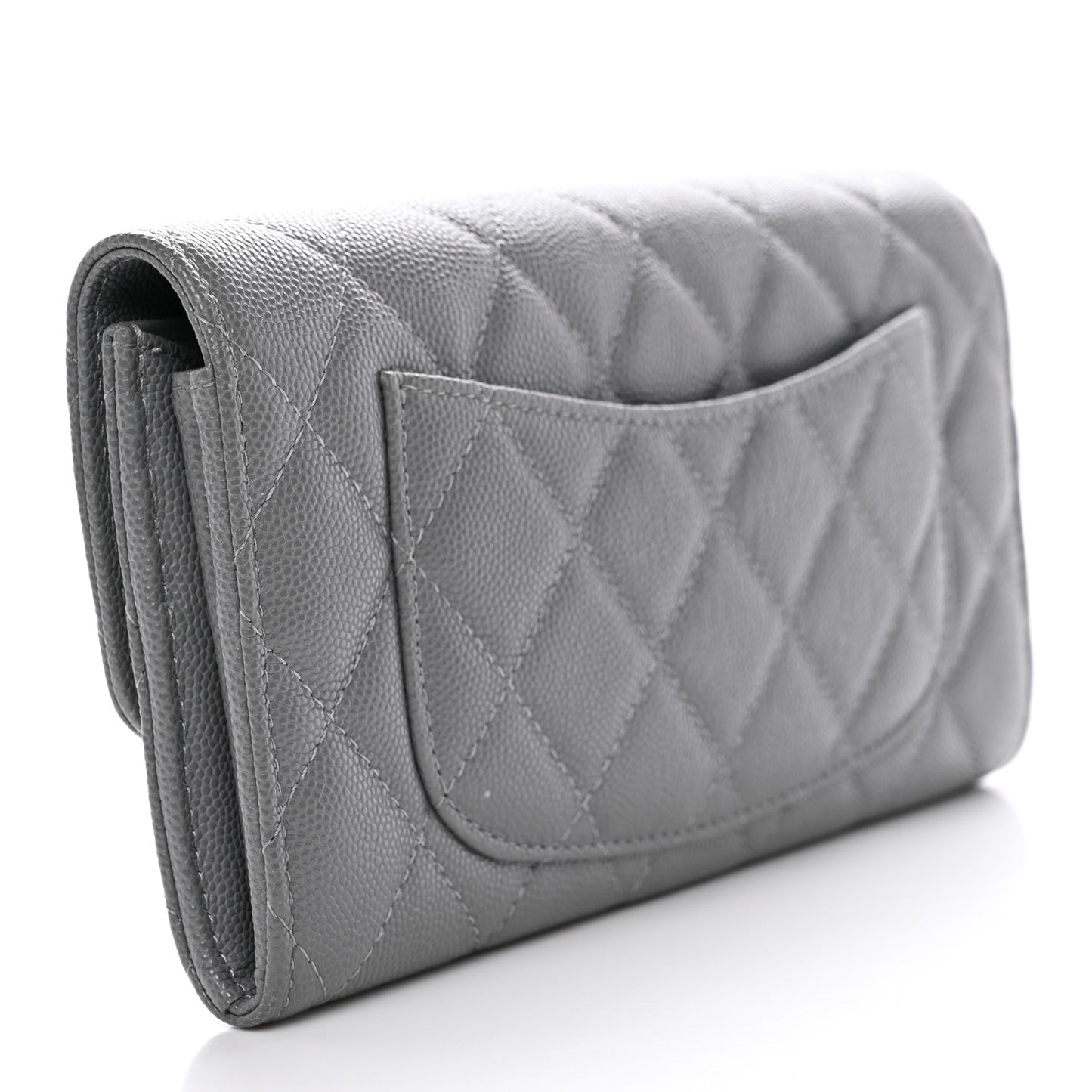 Caviar Quilted Large Gusset Flap Wallet Grey