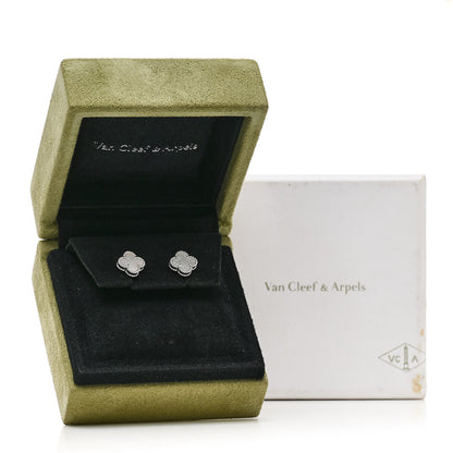 Van Cleef & Arpels 18K White Gold Mother of Pearl Sweet Alhambra Earrings 5 of 5