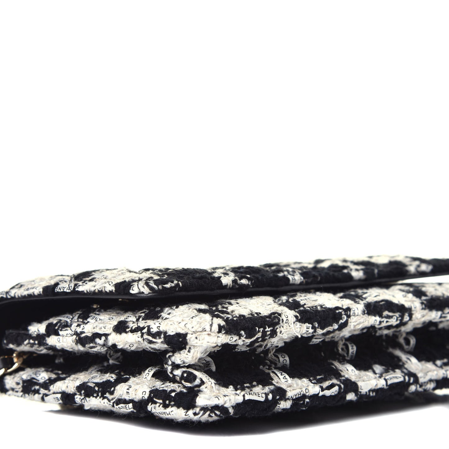 Tweed Quilted Wallet On Chain WOC Black Ecru White