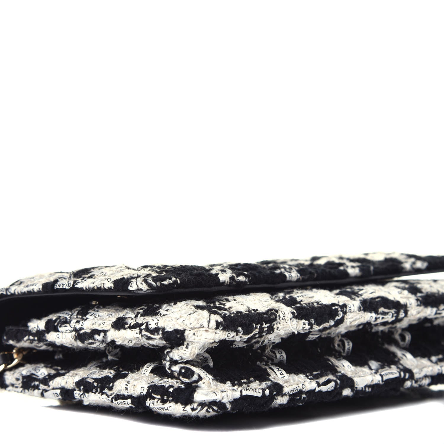 Chanel Tweed Quilted Wallet On Chain WOC Black Ecru White 8 of 10