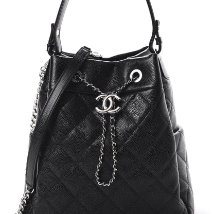 Chanel Grained Calfskin Quilted CC Chain Bucket Drawstring Bag Black 7 of 9