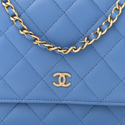 Chanel Lambskin Quilted Wallet On Chain WOC Blue 9 of 11
