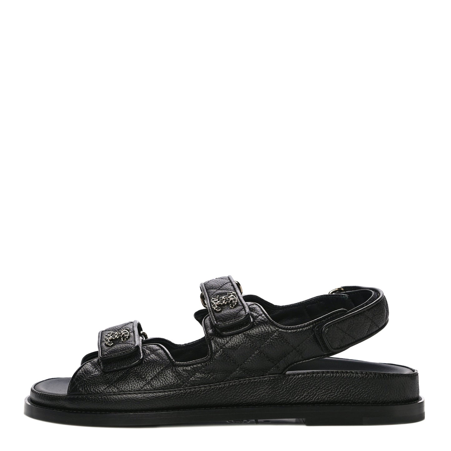 Grained Calfskin Velcro Dad Sandals 40 Black