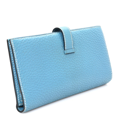 Hermes Taurillon Clemence Bearn Gusset Wallet Blue Jean 3 of 7