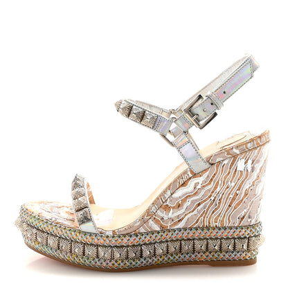 Christian Louboutin Liege Laser Wavy Pira Ryad 110 Wedge Sandals 38 Silver 1 of 8