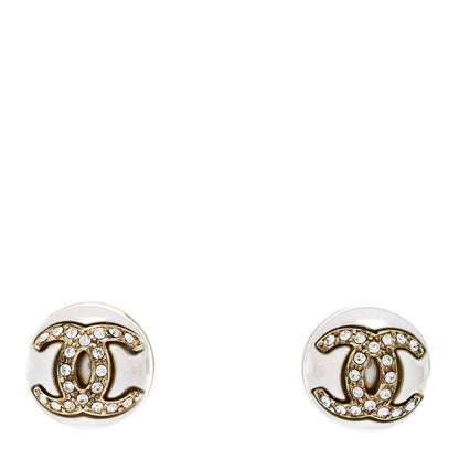 Chanel Pearl Crystal Metal CC Round Earrings Gold 1 of 4