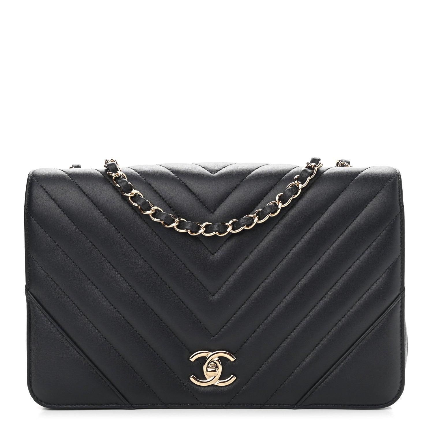 Chanel Calfskin Chevron Quilted Medium Statement Flap Navy Blue 1 of 11