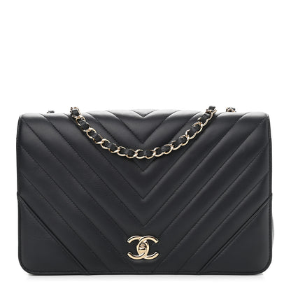 Chanel Calfskin Chevron Quilted Medium Statement Flap Navy Blue 1 of 11