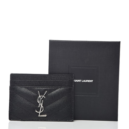 Saint Laurent Grain De Poudre Matelasse Chevron Monogram Credit Card Case Black 8 of 8