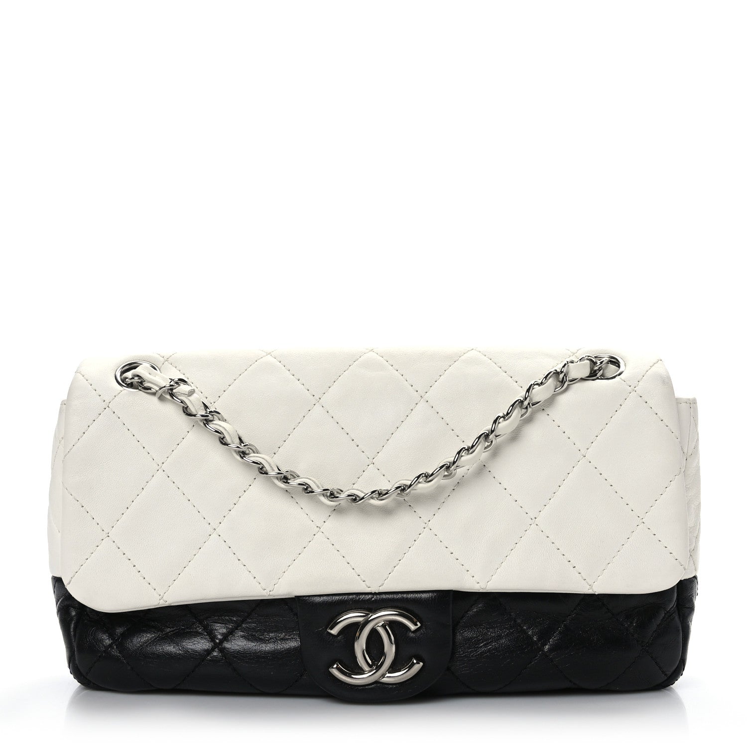 Chanel Lambskin Quilted Medium Flap Black White 1 of 9