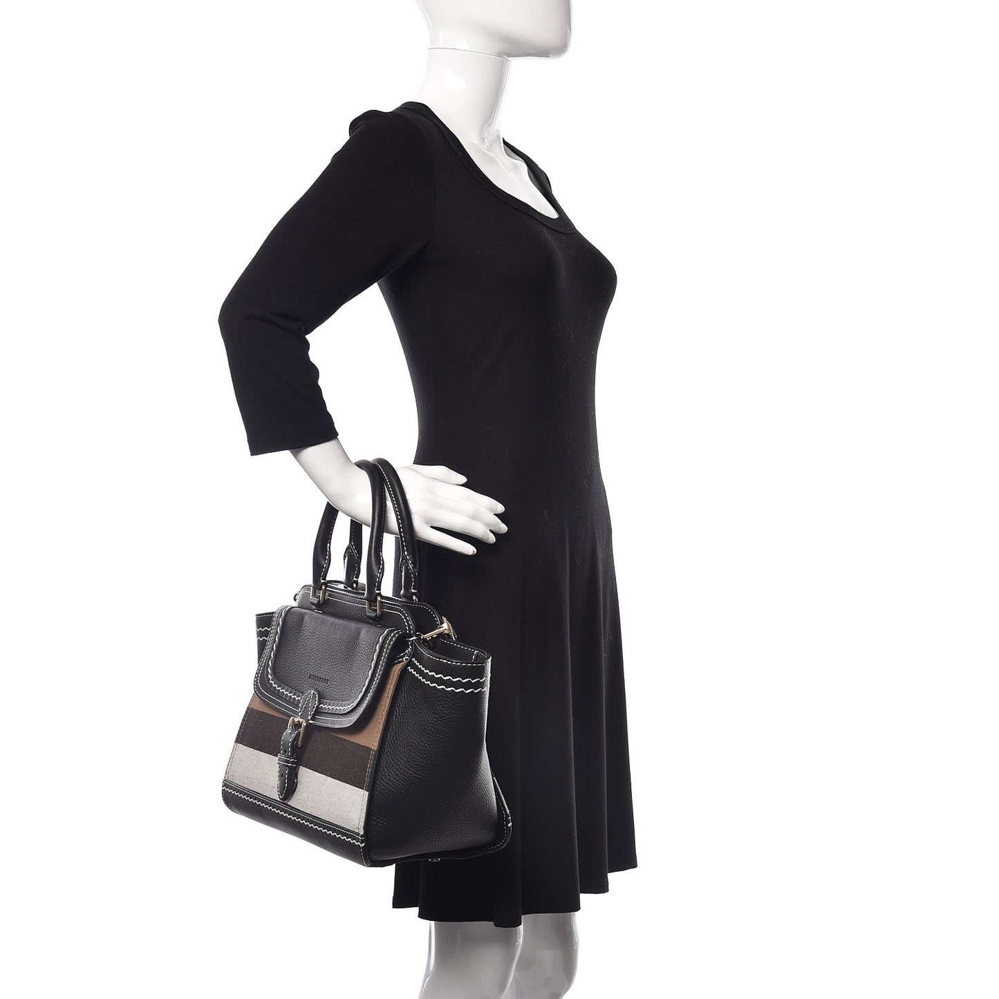 Mega Check Grained Calfskin Medium Harcourt Satchel Black