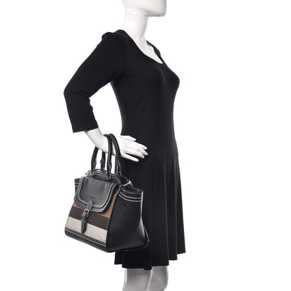 Burberry Mega Check Grained Calfskin Medium Harcourt Satchel Black 3 of 10