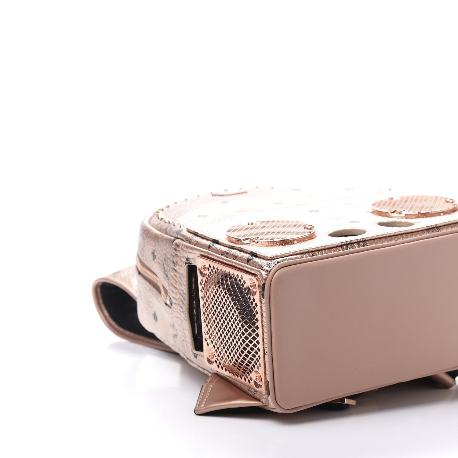 MCM Metallic X Wizpak Visetos Studded Sound System Speaker Backpack Champagne Gold 6 of 14