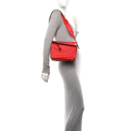 Loewe Calfskin Embossed Small Puzzle Bag Red 3 of 11