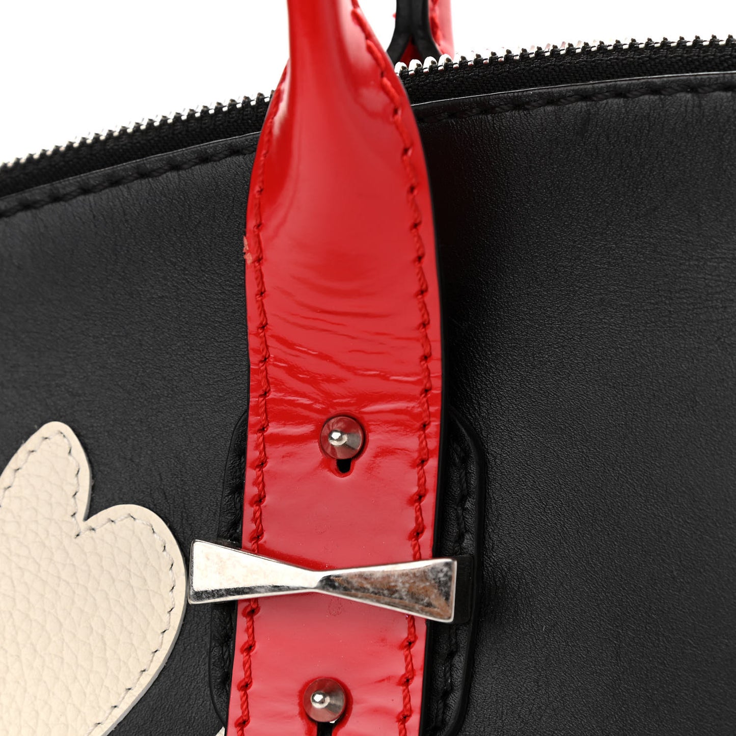 Lambskin Applique Lotus Flower De Manta Tote Black Red