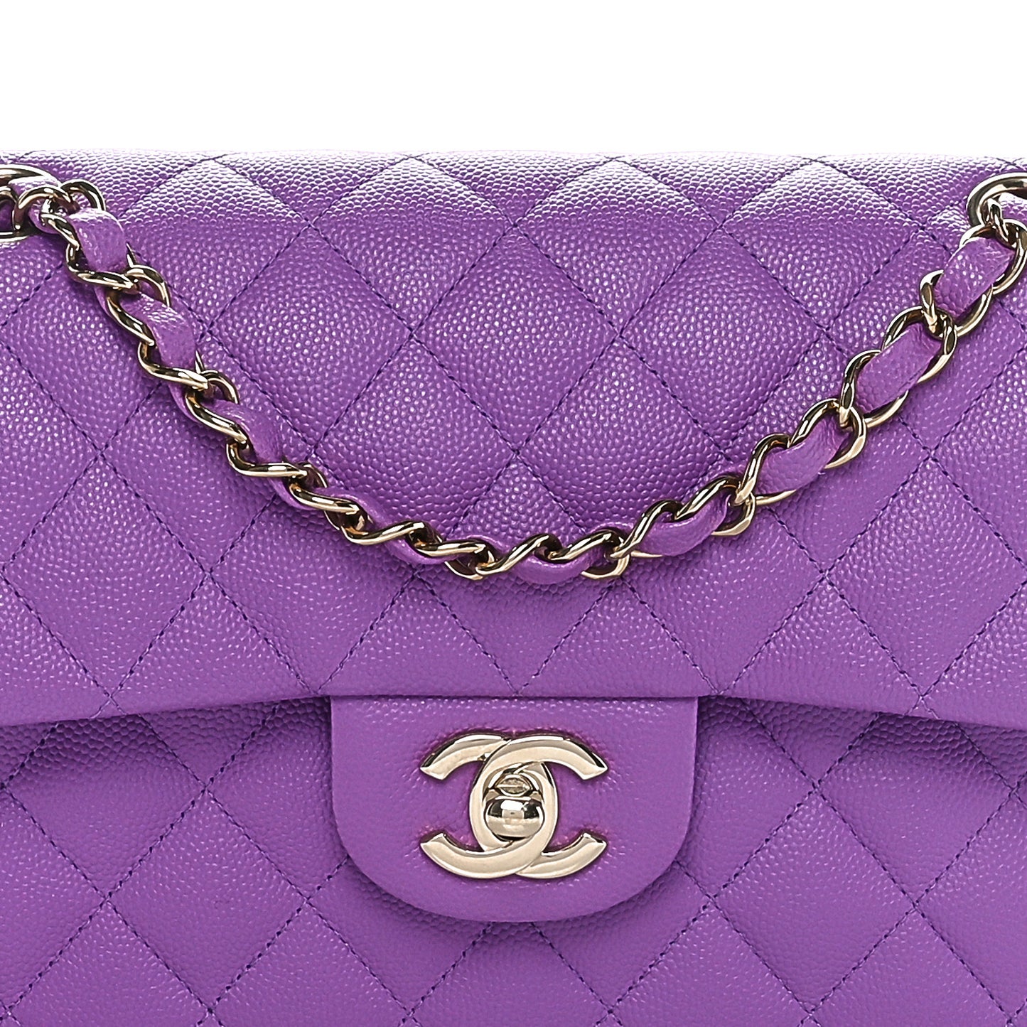 Caviar Quilted Small Double Flap Purple