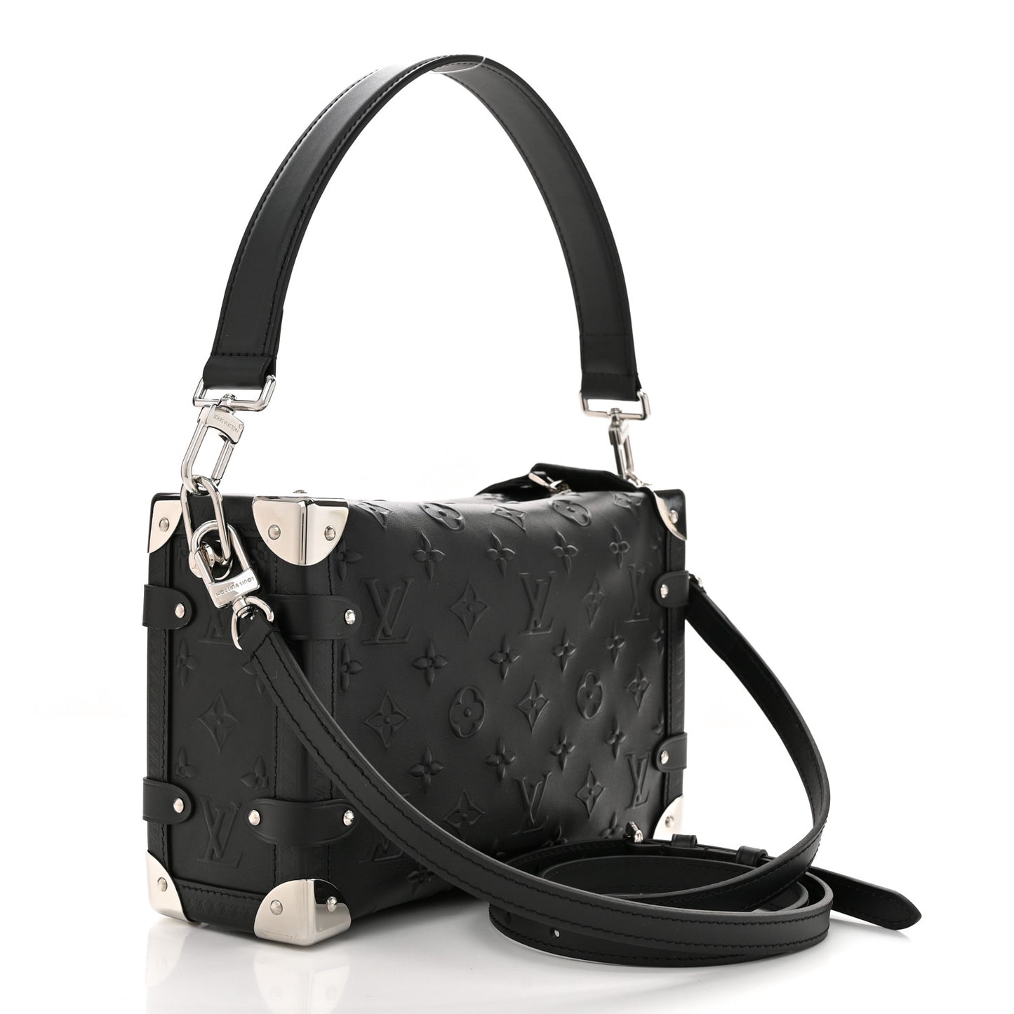 Calfskin Debossed Monogram Side Trunk Black
