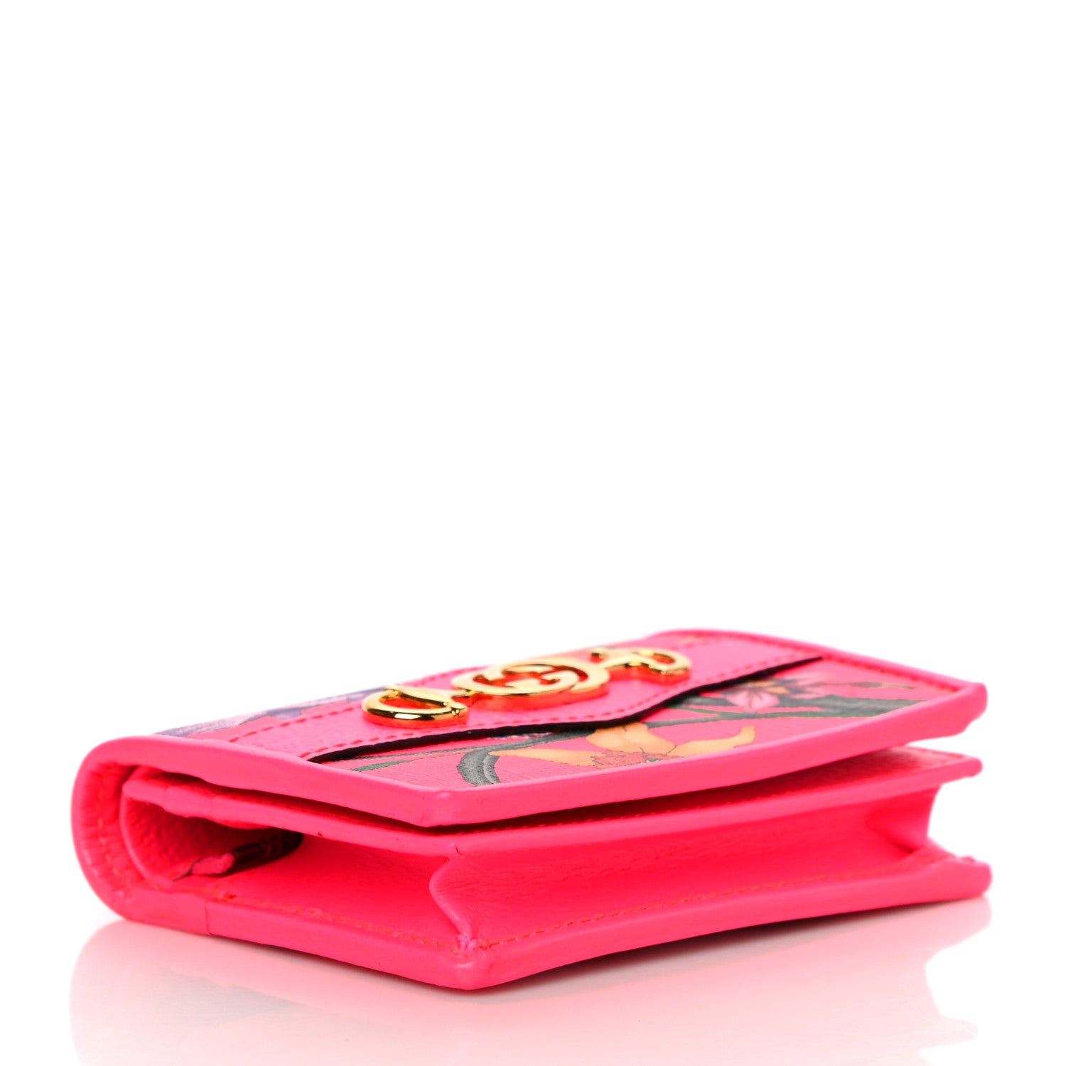 Gucci Calfskin Flora Print Zumi Card Case Fuxia Fluo 4 of 10